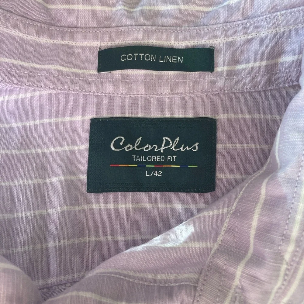 3/$15 ColorPlus Button Up Linen Blend Shirt Men’s L /42 Tailored Office Summer - Picture 5 of 6